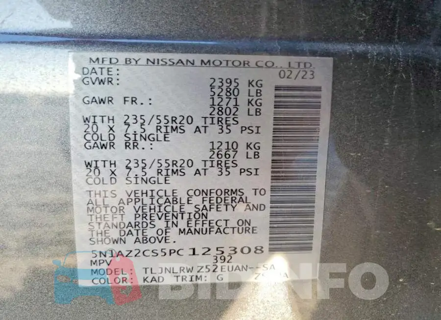 5N1AZ2CS5PC125308 Photo# 12