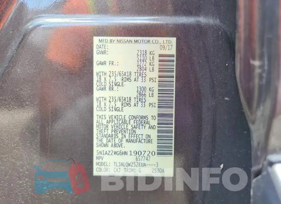 5N1AZ2MG6HN190720 Photo# 13