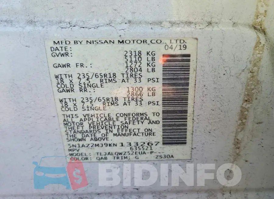 5N1AZ2MJ9KN133267 Photo# 13