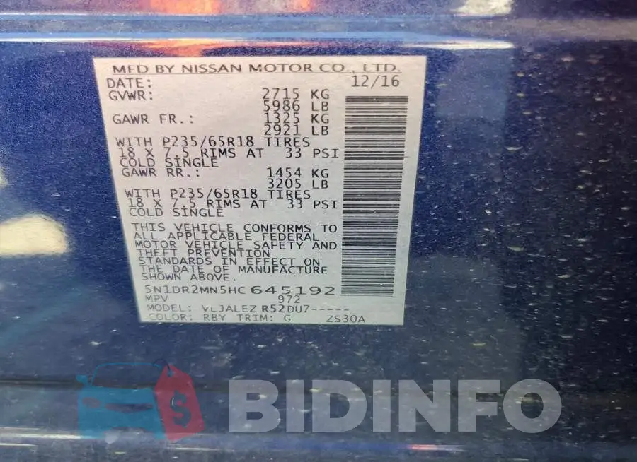 5N1DR2MN5HC645192 Photo# 13