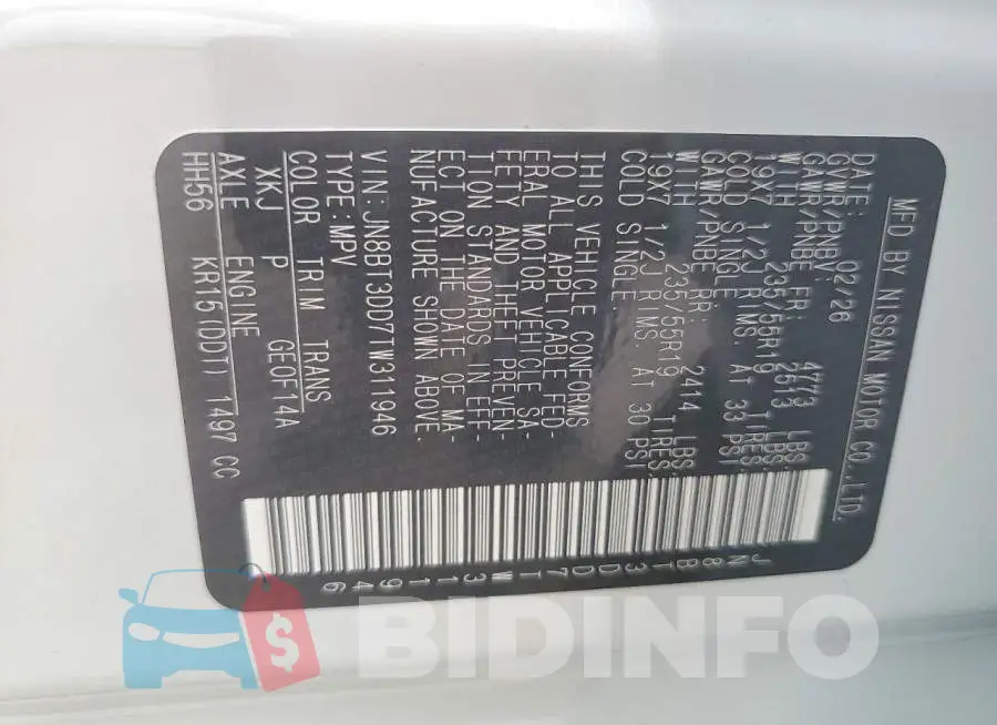 JN8BT3DD7TW311946 Photo# 14