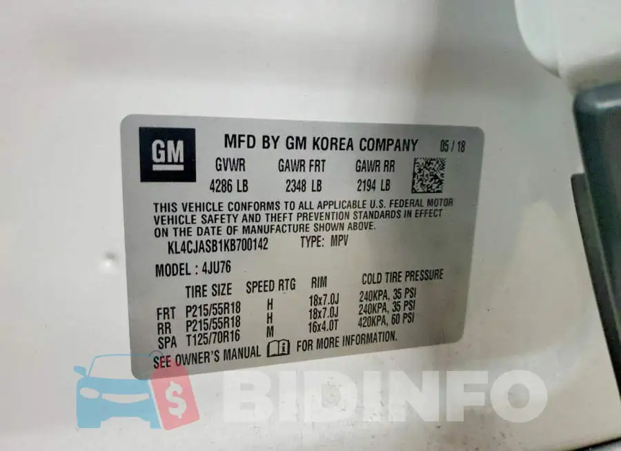 KL4CJASB1KB700142 Photo# 13