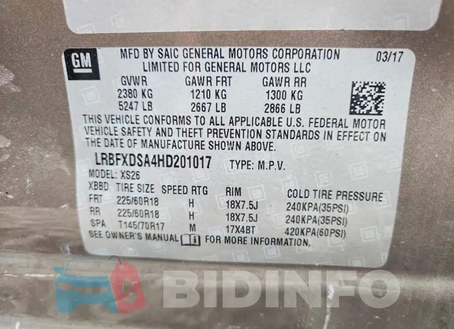 LRBFXDSA4HD201017 Photo# 14