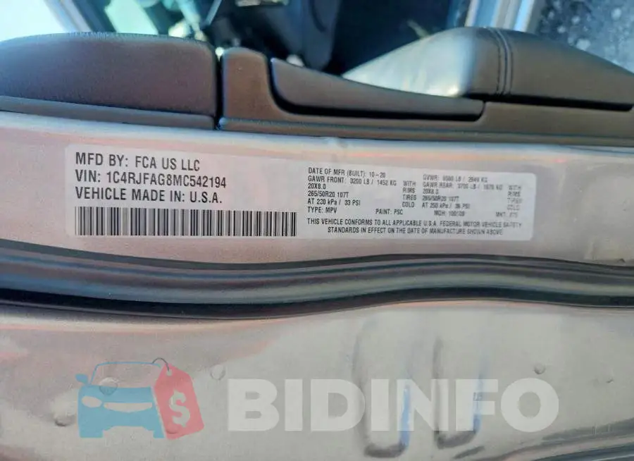 1C4RJFAG8MC542194 Photo# 13