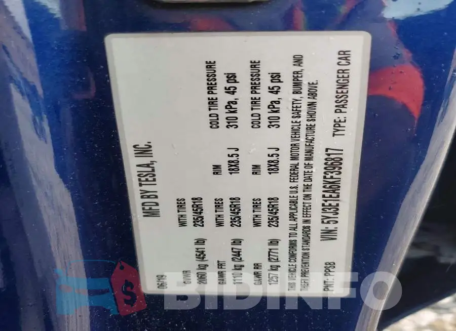 5YJ3E1EA6KF396817 Photo# 12
