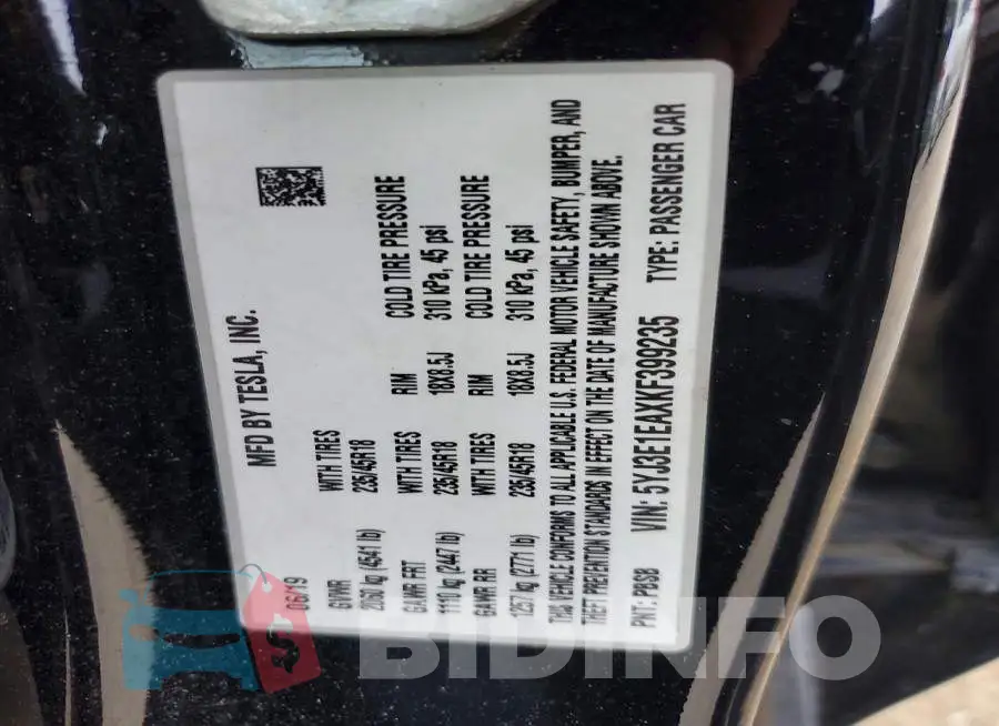 5YJ3E1EAXKF399235 Photo# 12