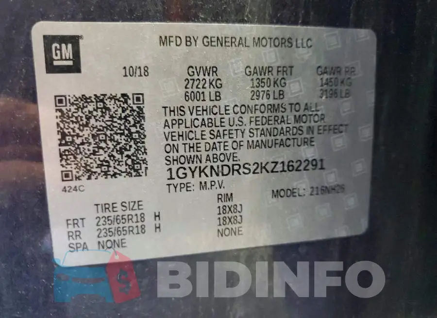 1GYKNDRS2KZ162291 Photo# 14