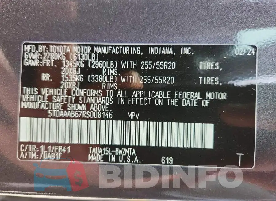 5TDAAAB67RS008146 Photo# 14