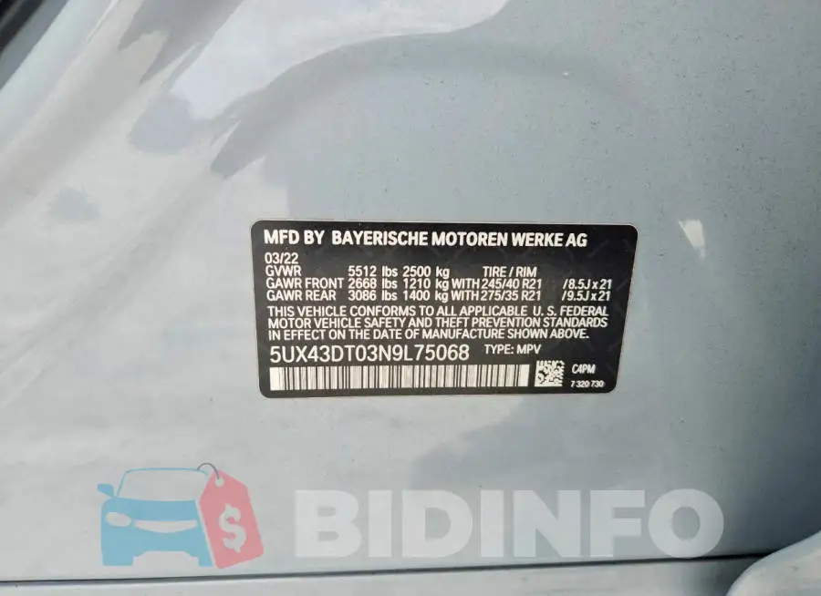 5UX43DT03N9L75068 Photo# 12