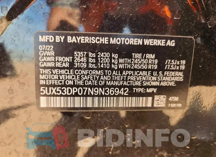 5UX53DP07N9N36942 Photo# 14