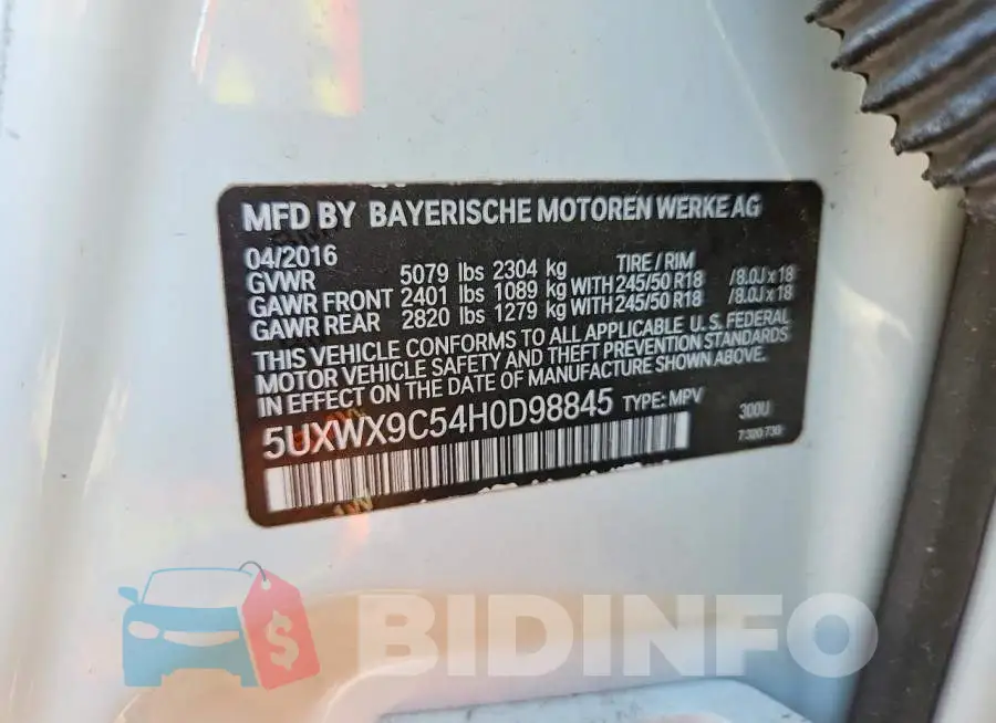 5UXWX9C54H0D98845 Photo# 13