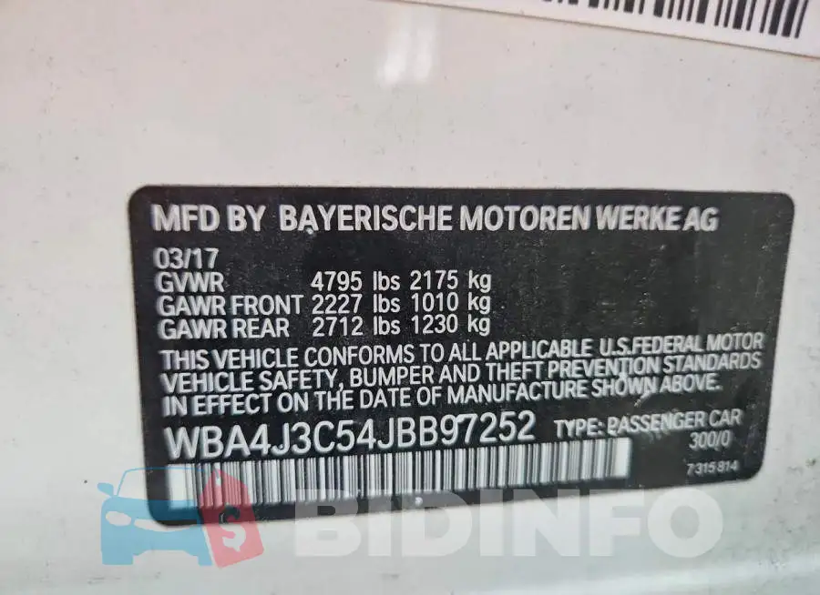 WBA4J3C54JBB97252 Photo# 13