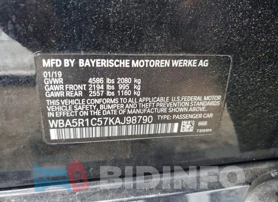 WBA5R1C57KAJ98790 Photo# 12