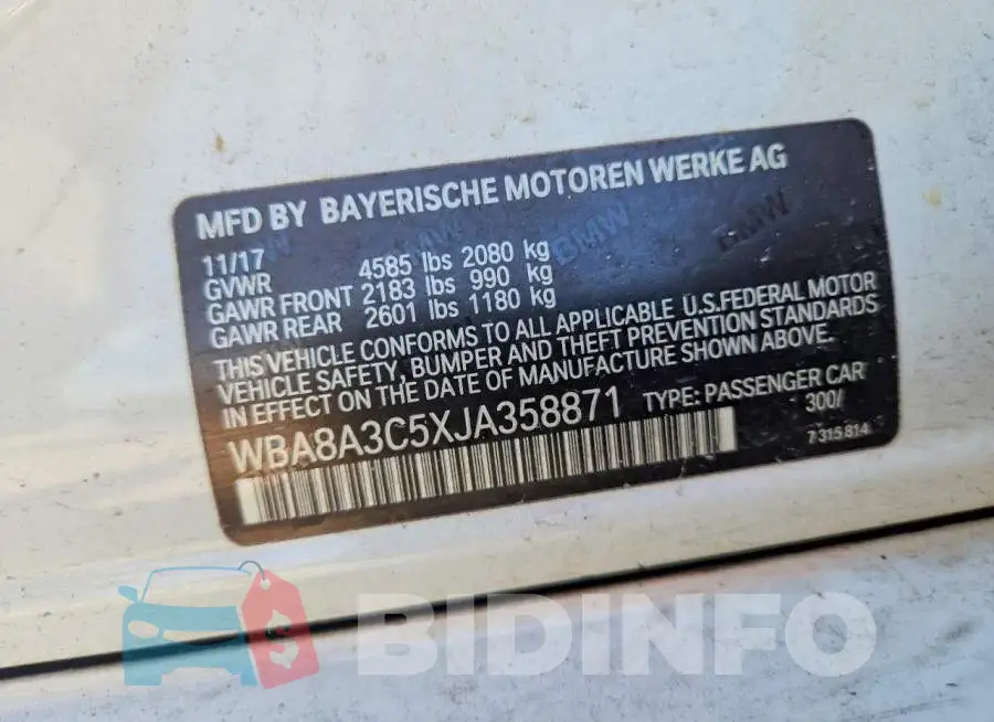 WBA8A3C5XJA358871 Photo# 12