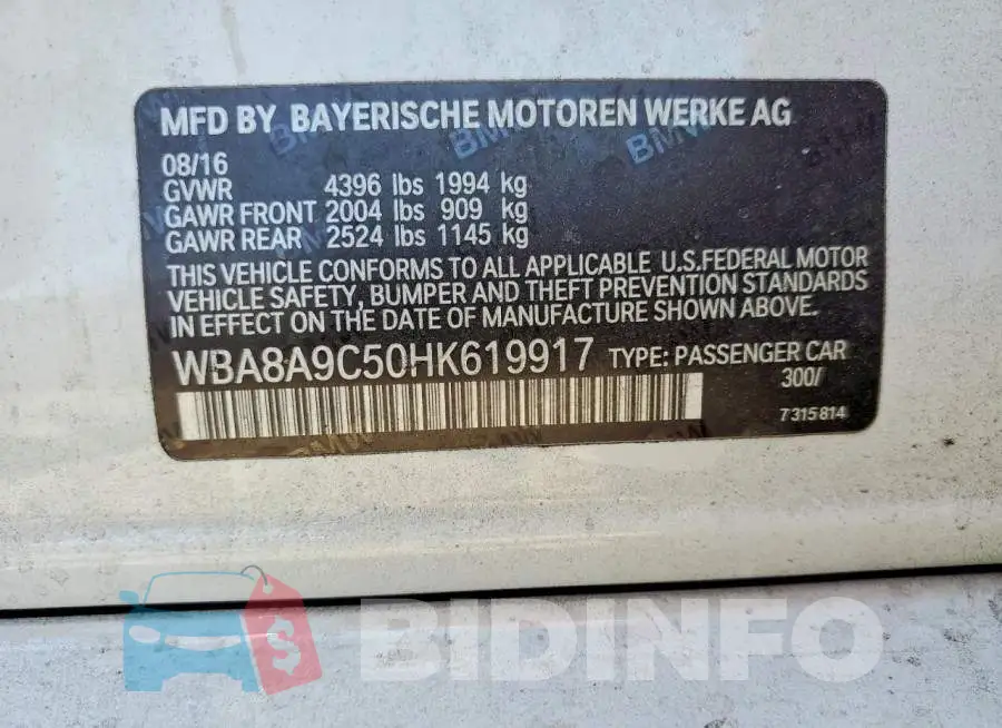 WBA8A9C50HK619917 Photo# 12