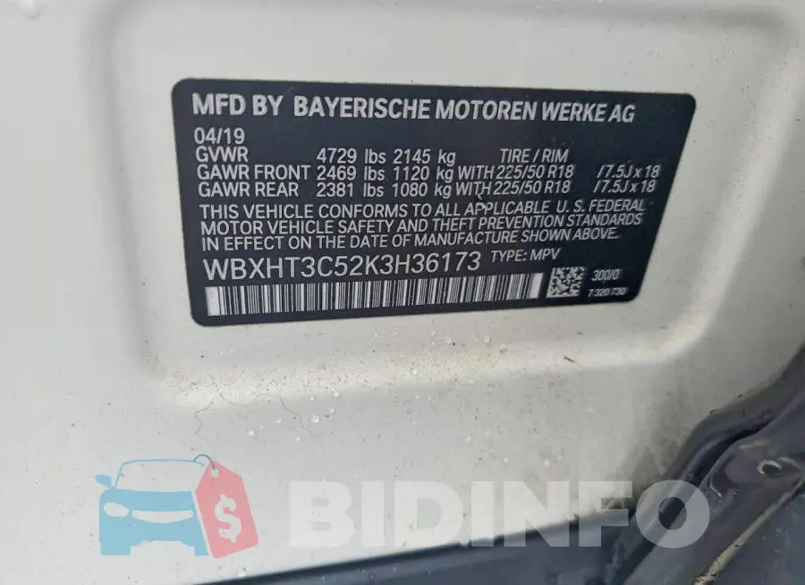 WBXHT3C52K3H36173 Photo# 12