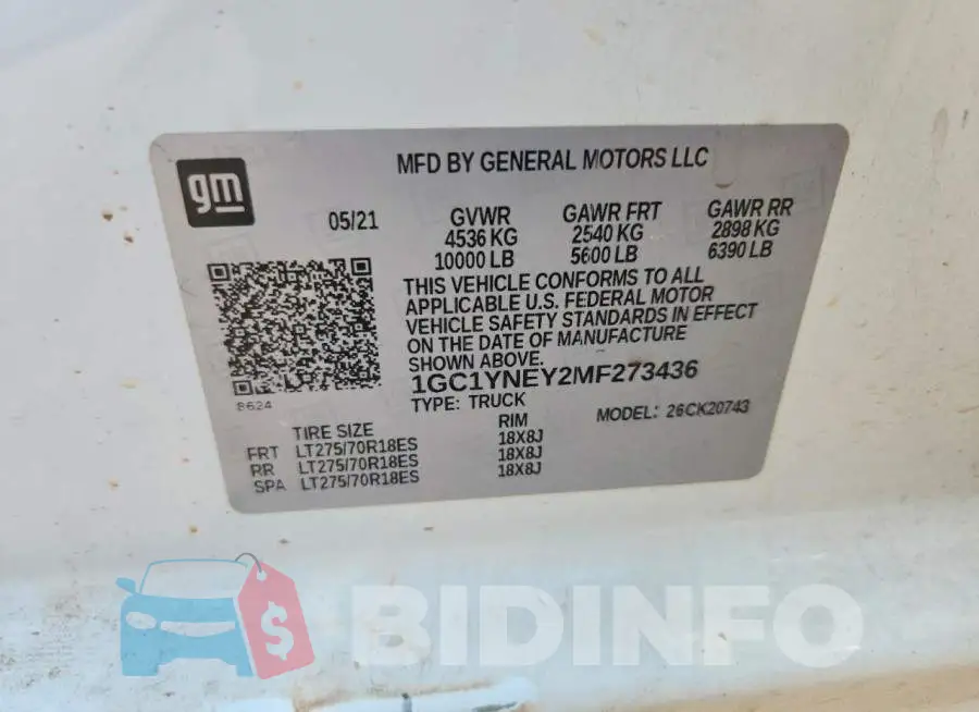 1GC1YNEY2MF273436 Photo# 13