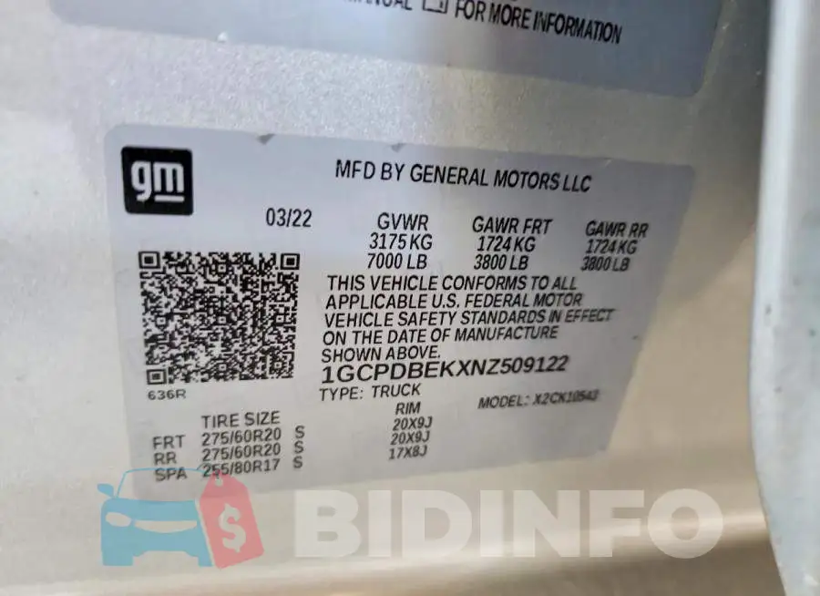 1GCPDBEKXNZ509122 Photo# 12