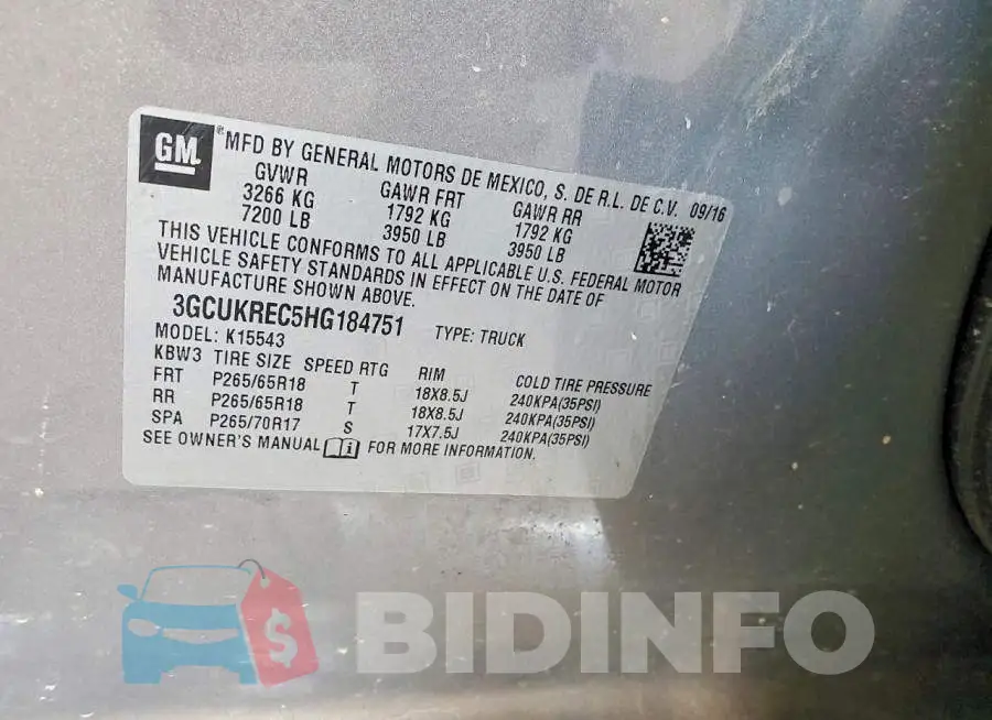 3GCUKREC5HG184751 Photo# 12