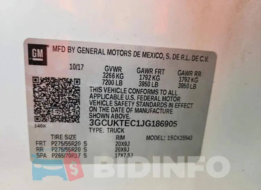 3GCUKTEC1JG186905 Photo# 13