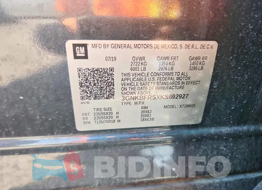 3GNKBFRSXKS692927 Photo# 13