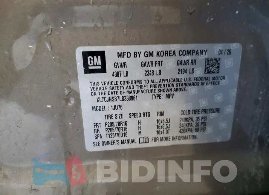 KL7CJNSB7LB338961 Photo# 13
