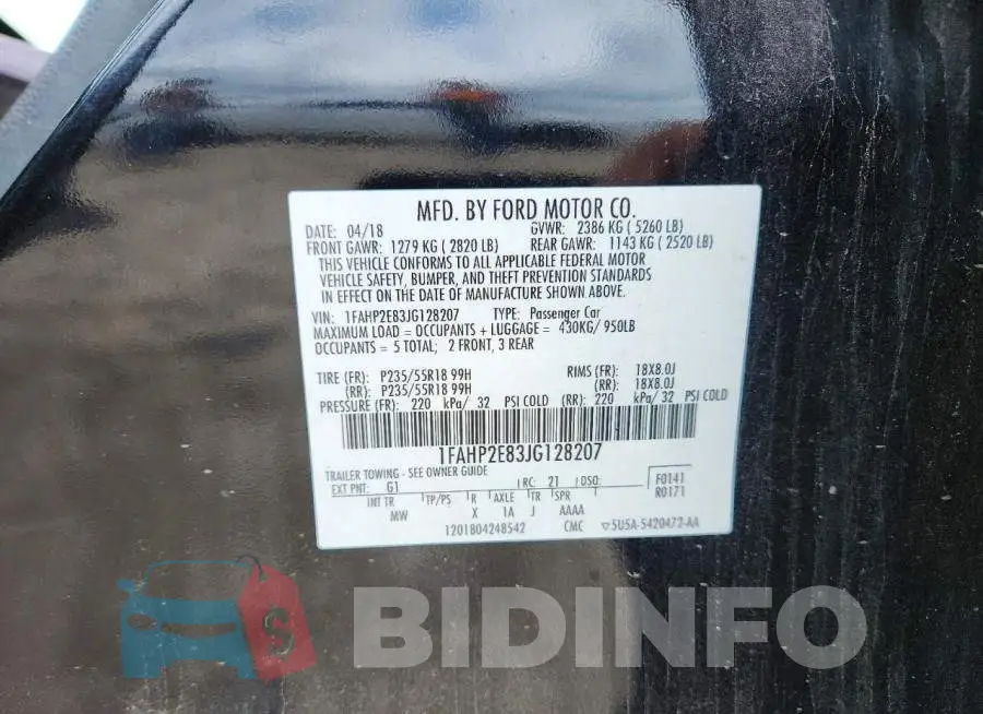 1FAHP2E83JG128207 Photo# 12