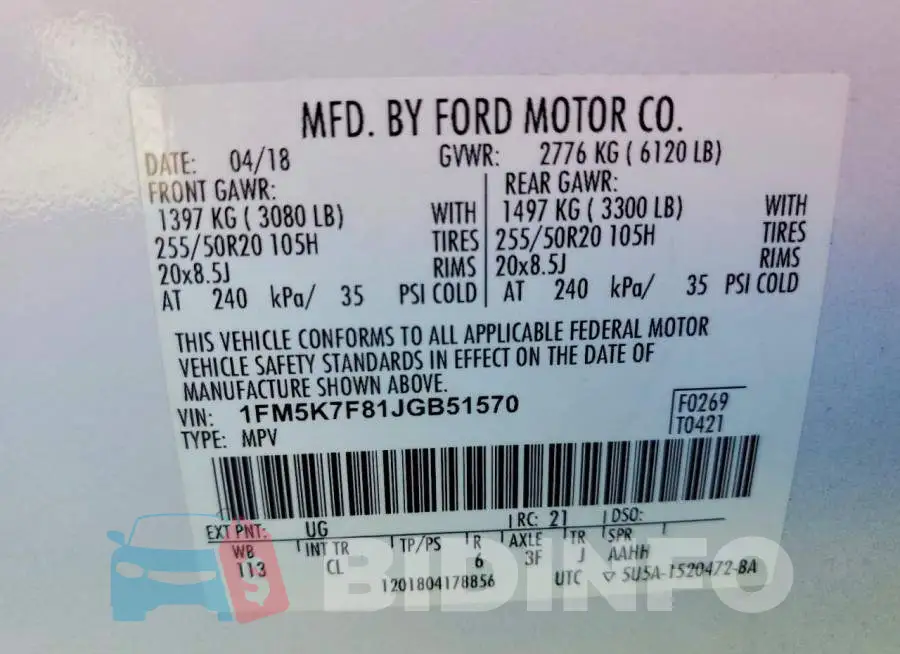 1FM5K7F81JGB51570 Photo# 13