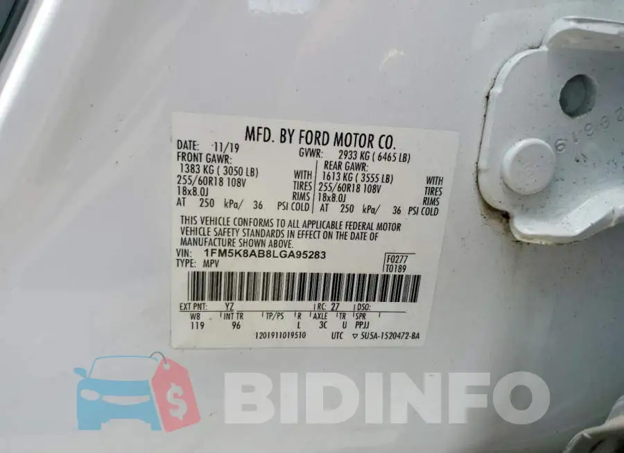 1FM5K8AB8LGA95283 Photo# 12