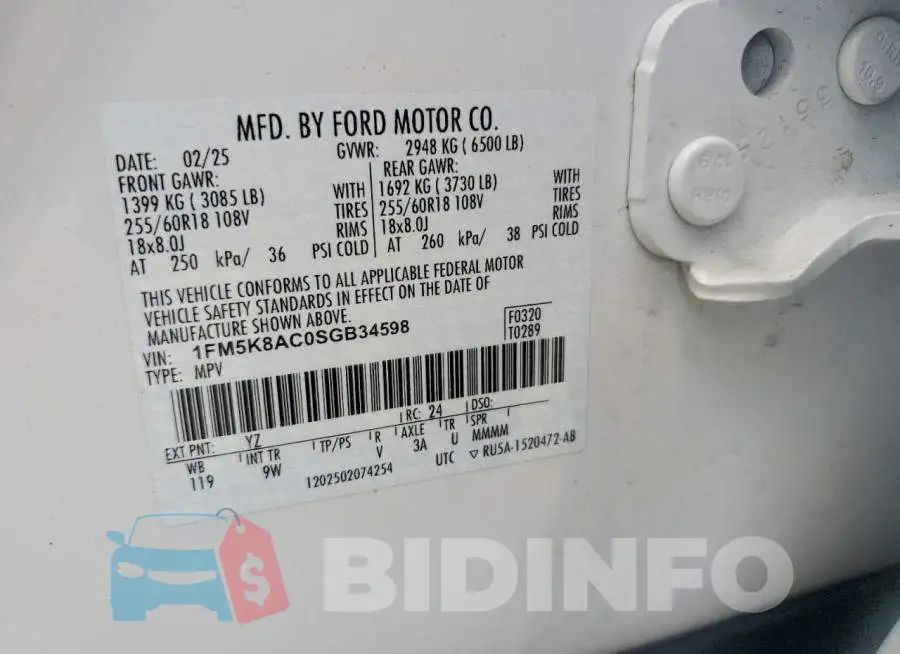 1FM5K8AC0SGB34598 Photo# 14