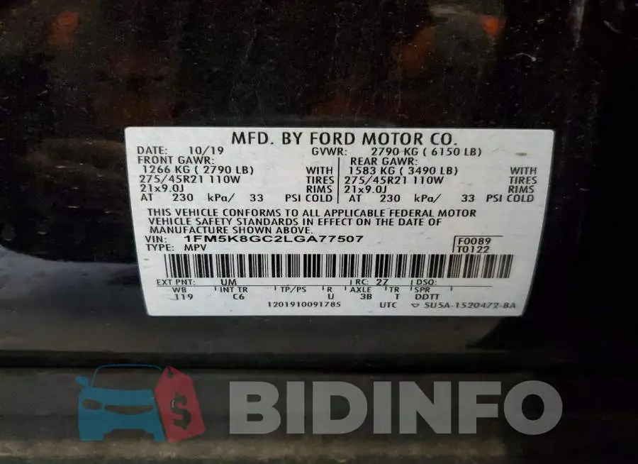 1FM5K8GC2LGA77507 Photo# 14
