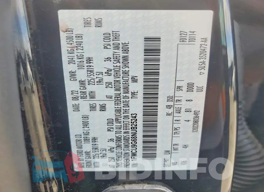 1FMCU9G68NUB25243 Photo# 14