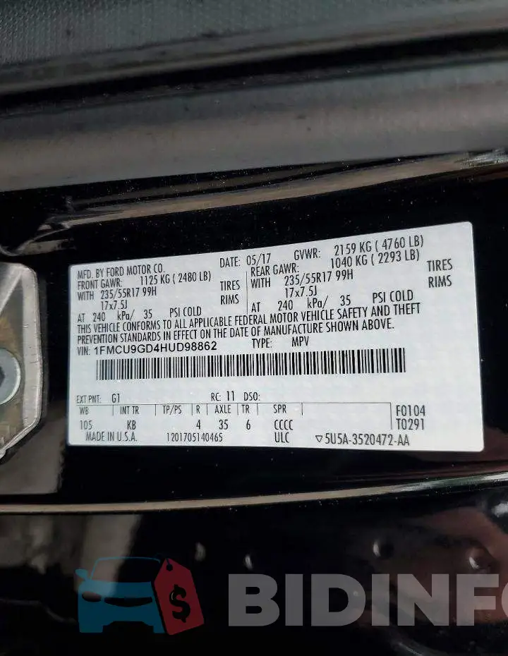 1FMCU9GD4HUD98862 Photo# 13