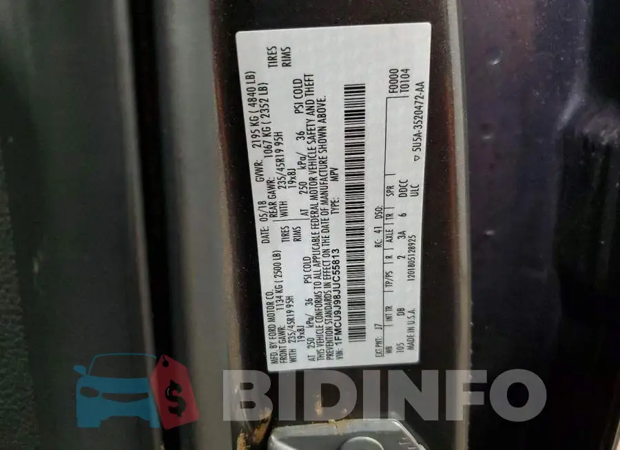 1FMCU9J98JUC55813 Photo# 12