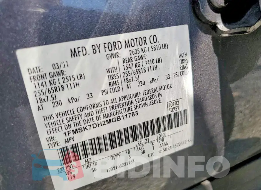 1FMSK7DH2MGB11783 Photo# 13