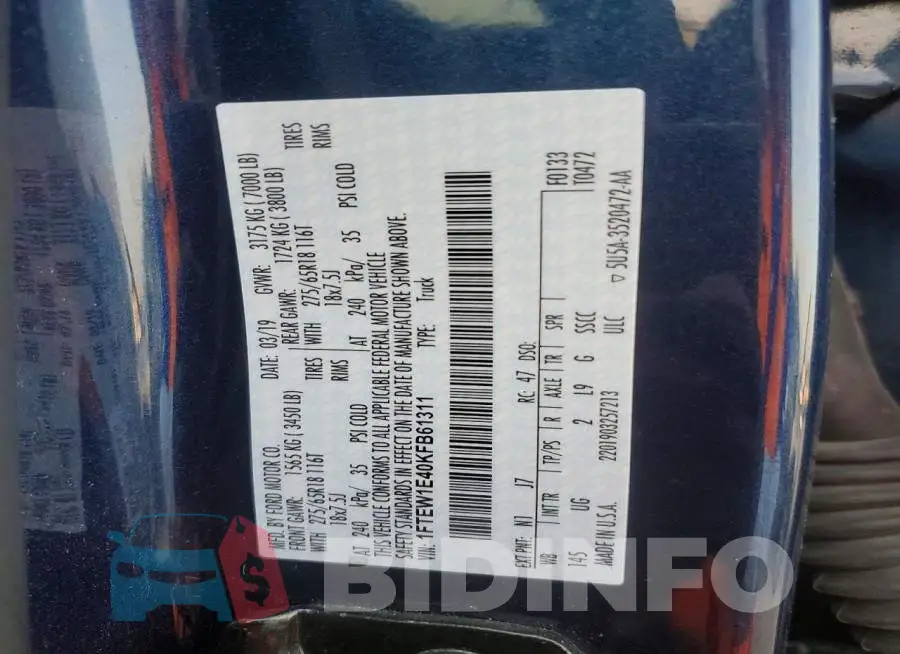 1FTEW1E40KFB61311 Photo# 13