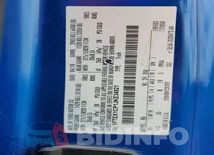 1FTEX1CP1JKE34921 Photo# 13