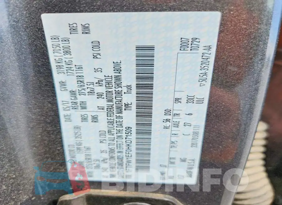 1FTFW1EF0HKD71509 Photo# 14