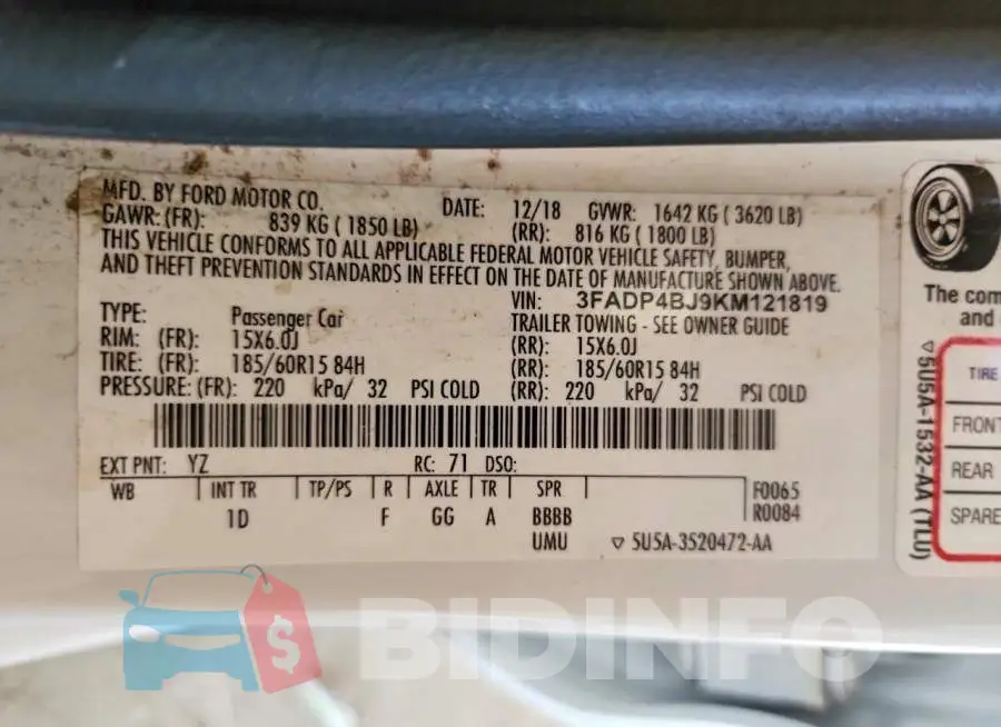 3FADP4BJ1KM149355 Photo# 12