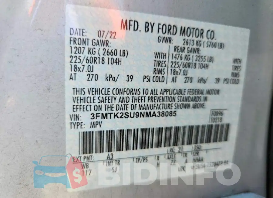3FMTK2SU9NMA38085 Photo# 13