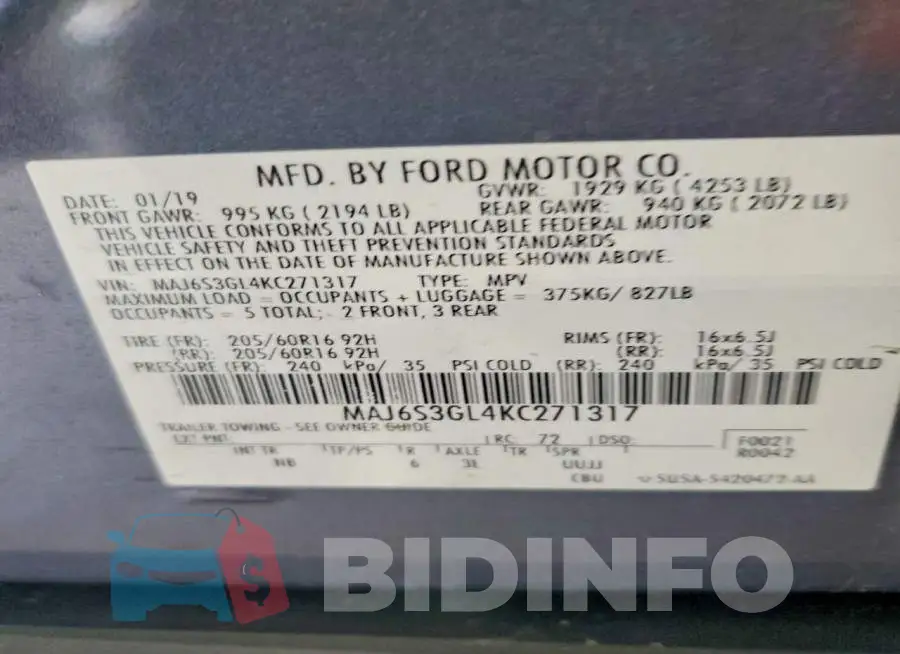 MAJ6S3GL4KC271317 Photo# 13