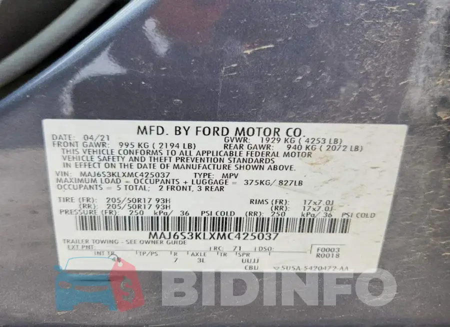 MAJ6S3KLXMC425037 Photo# 14