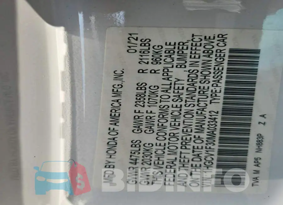 1HGCV1F30MA033412 Photo# 13