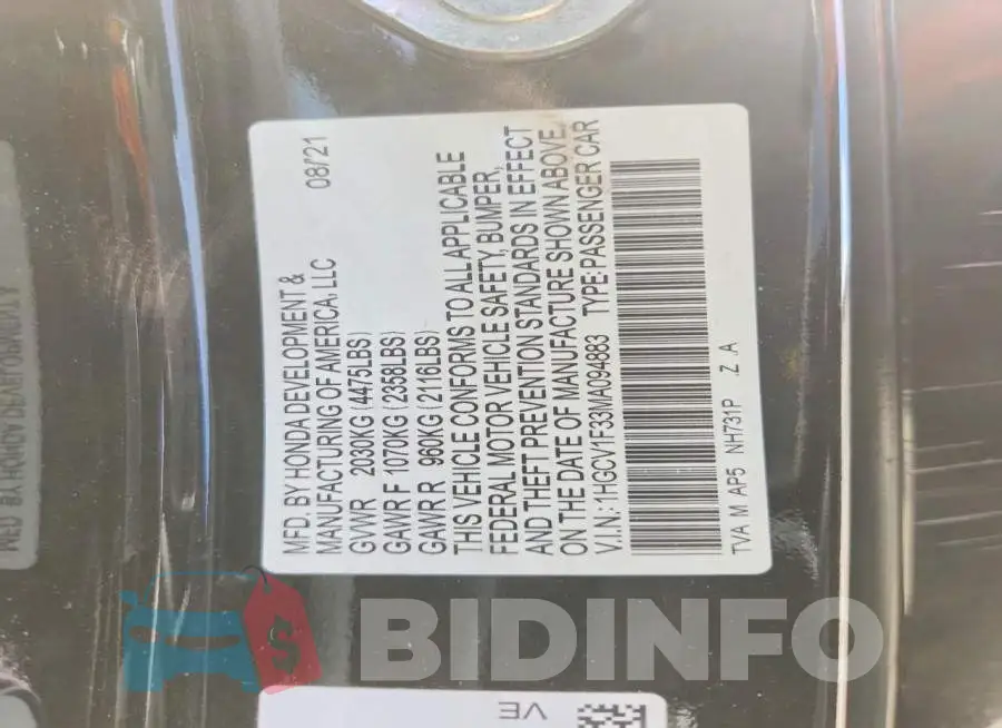 1HGCV1F33MA094883 Photo# 13