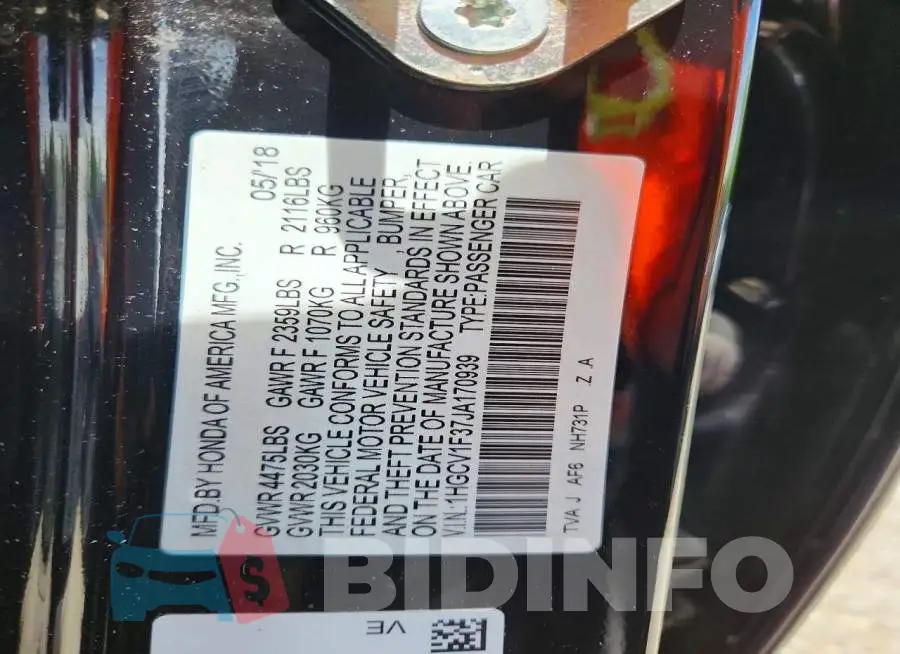1HGCV1F37JA170939 Photo# 12