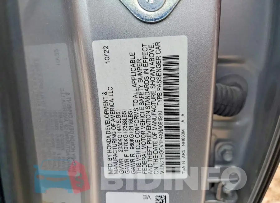 1HGCV1F4XNA094910 Photo# 12
