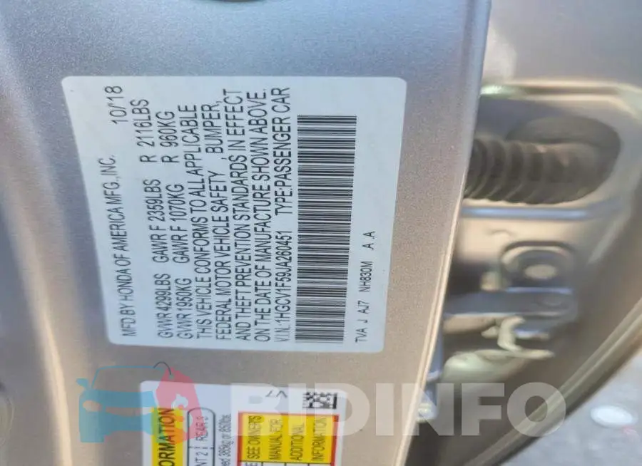 1HGCV1F59JA260451 Photo# 12