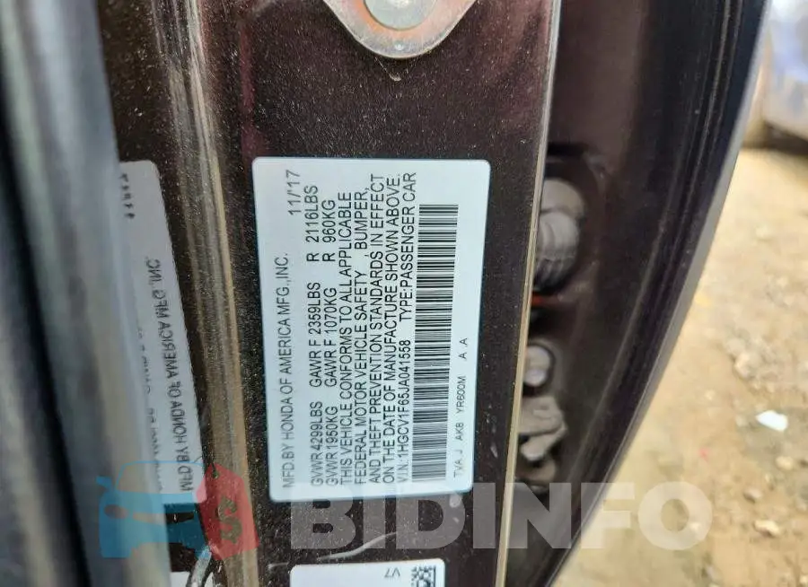 1HGCV1F65JA041558 Photo# 12
