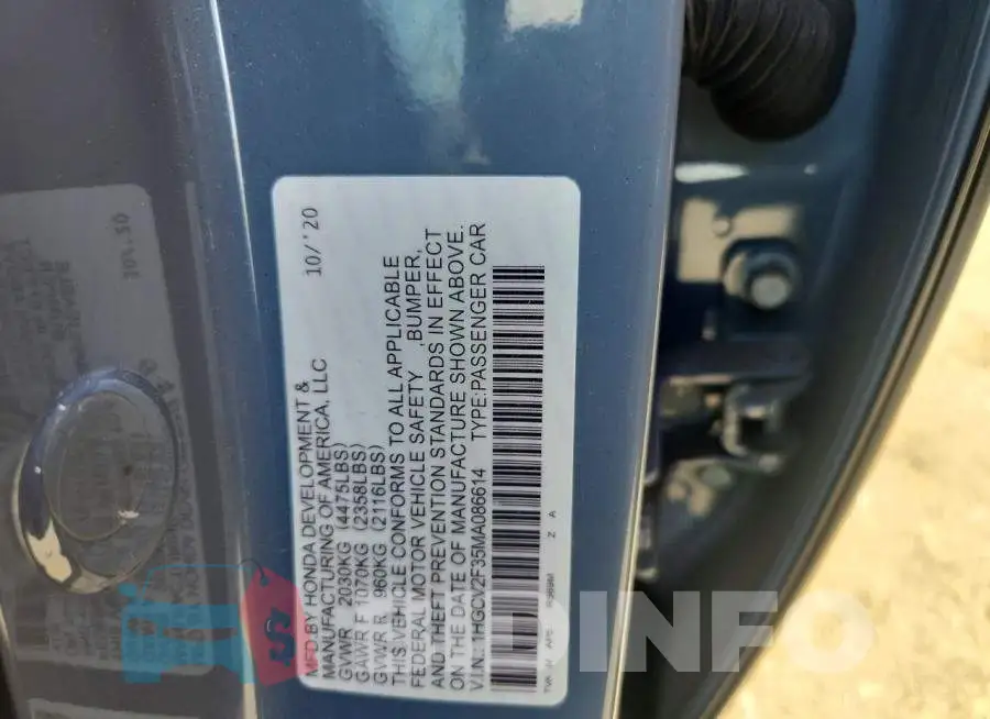 1HGCV2F35MA086614 Photo# 12