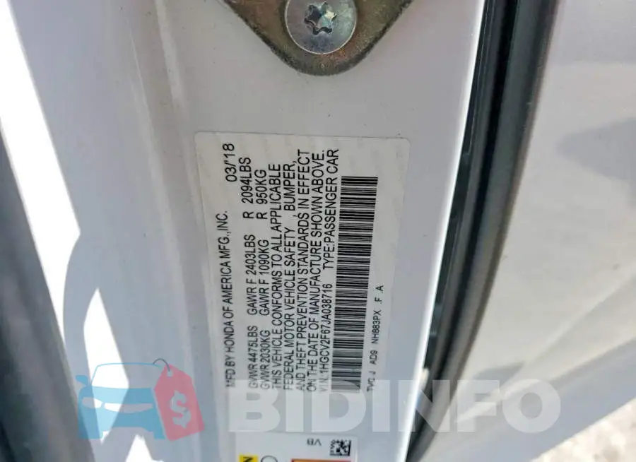 1HGCV2F67JA038716 Photo# 12